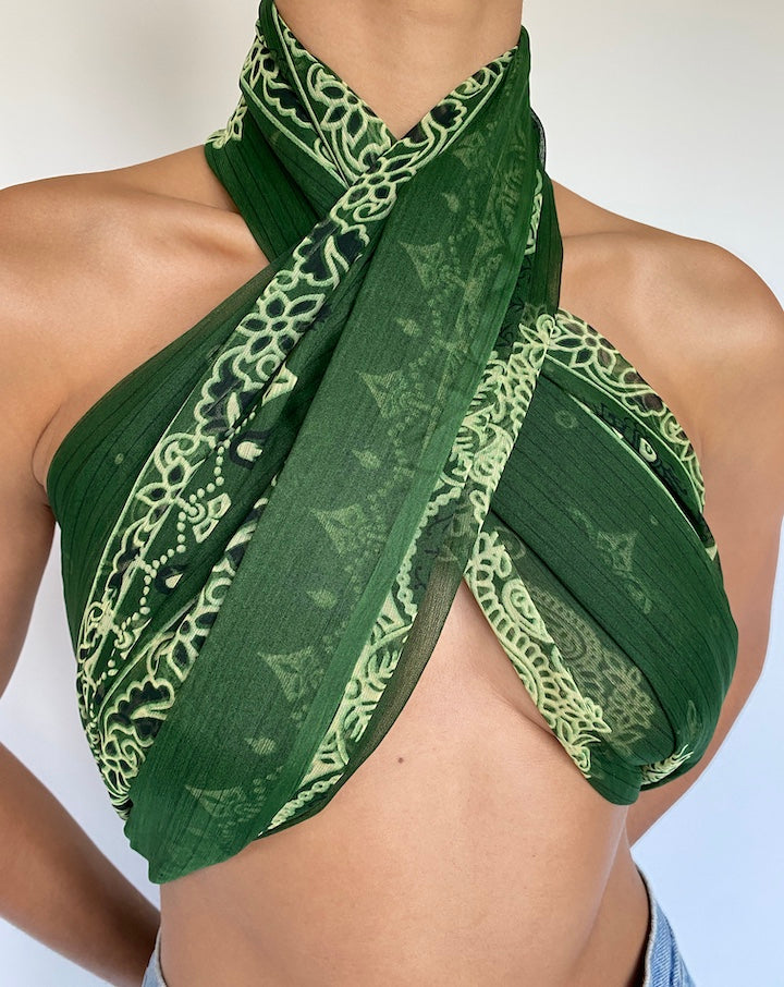 VINTAGE GREEN SCARF TOP 1076-2