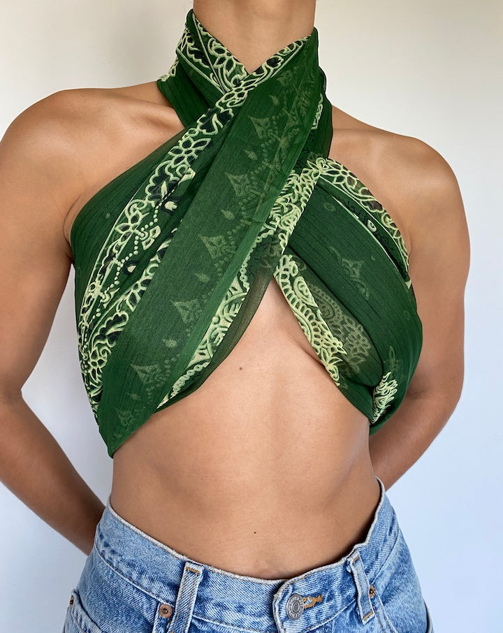 VINTAGE GREEN SCARF TOP 1076-3