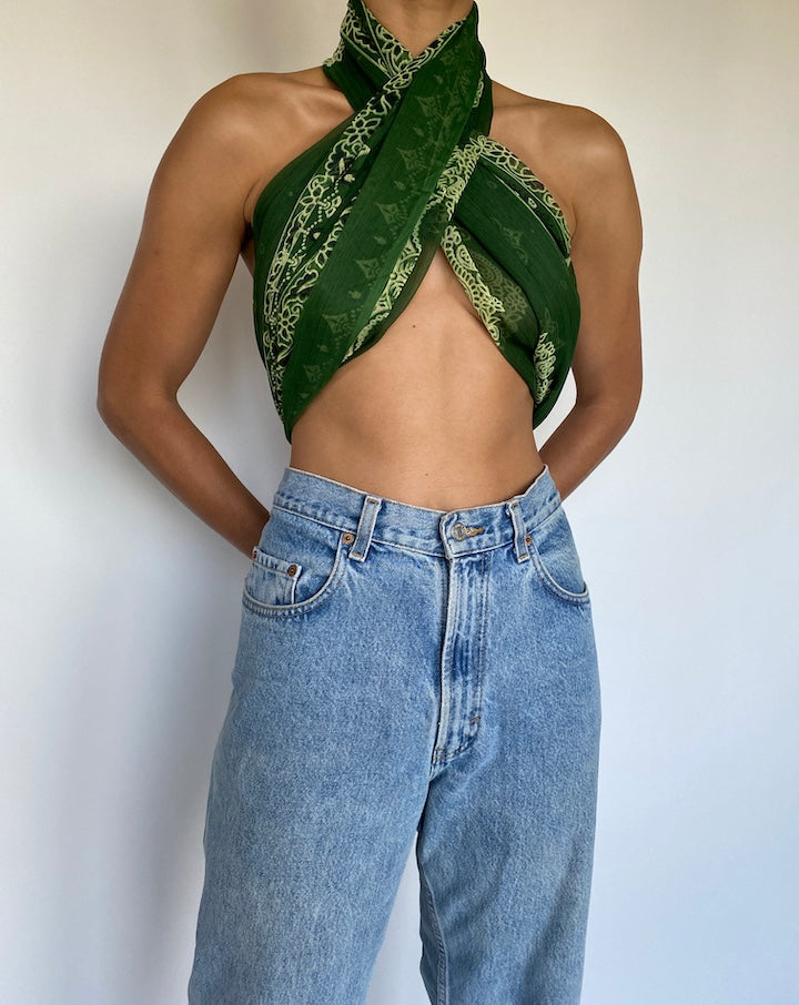 VINTAGE GREEN SCARF TOP 1076-4
