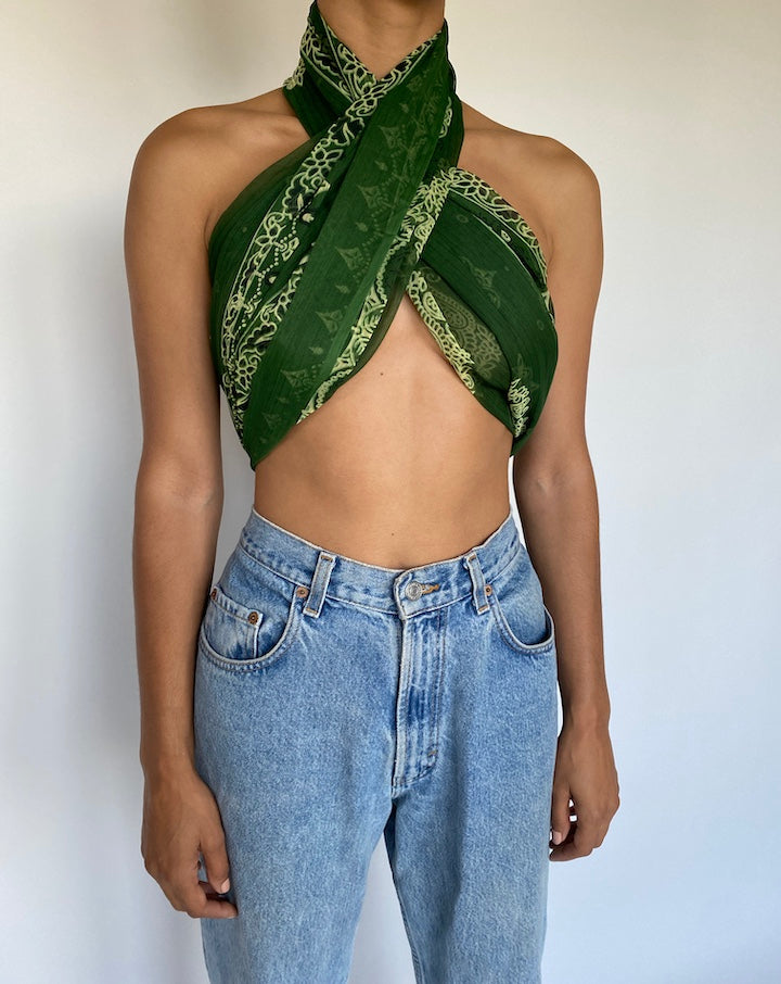 VINTAGE GREEN SCARF TOP 1076-5