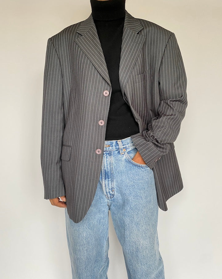 VINTAGE GREY PINSTRIPED BLAZER 1450-3