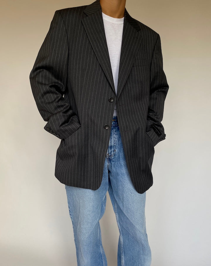 VINTAGE GREY PINSTRIPED WOOL BLAZER 1351-2