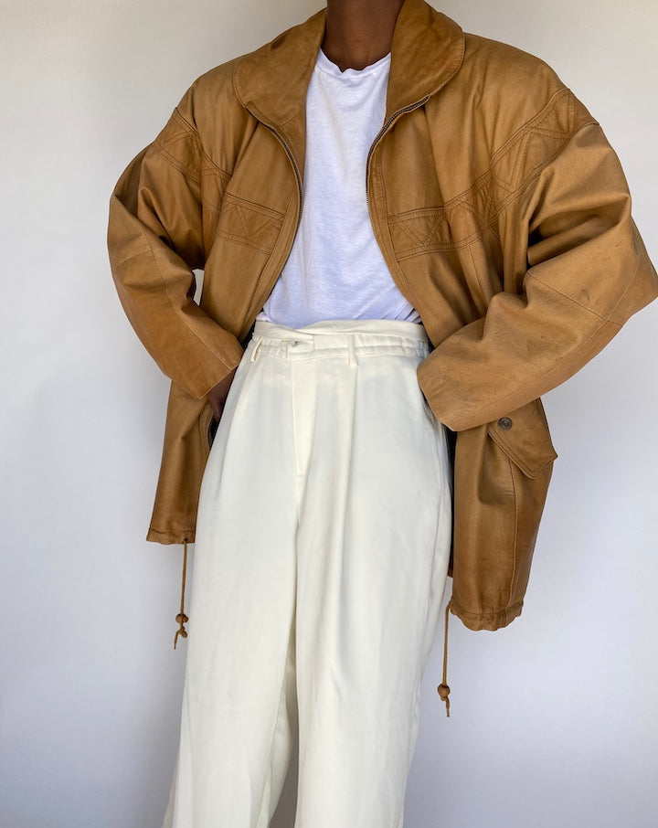 VINTAGE LIGHT BROWN LEATHER JACKET 1195-3