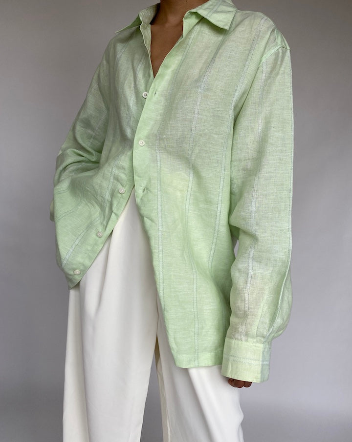VINTAGE LIGHT GREEN LINEN SHIRT 642-3