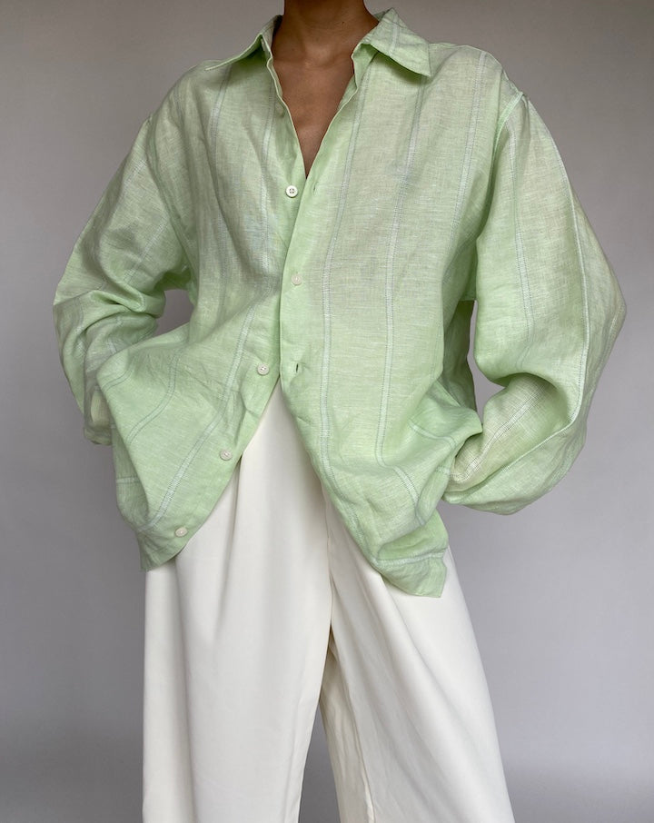 VINTAGE LIGHT GREEN LINEN SHIRT 642-4