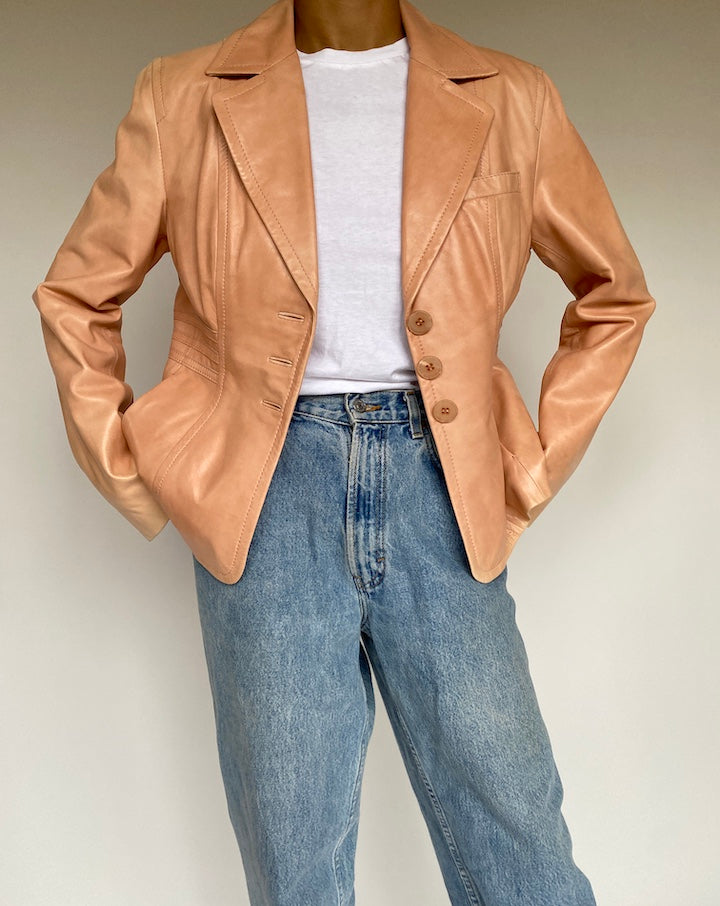 VINTAGE LIGHT PINK LEATHER JACKET 1025-4