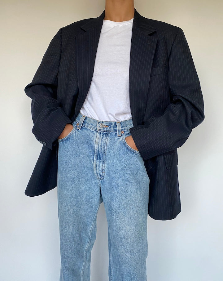VINTAGE NAVY STRIPED WOOL BLAZER 10556-2