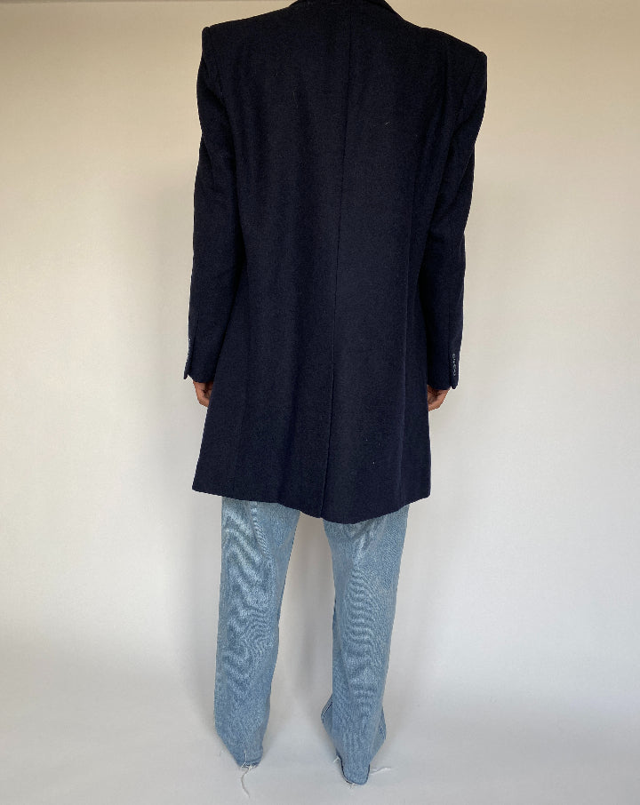 VINTAGE NAVY WOOL BLENDED COAT 1386-2