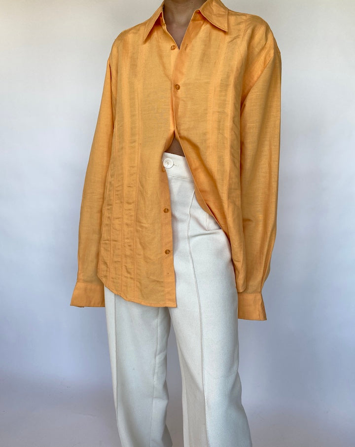 VINTAGE ORANGE LINEN MIXED SHIRT 565-4