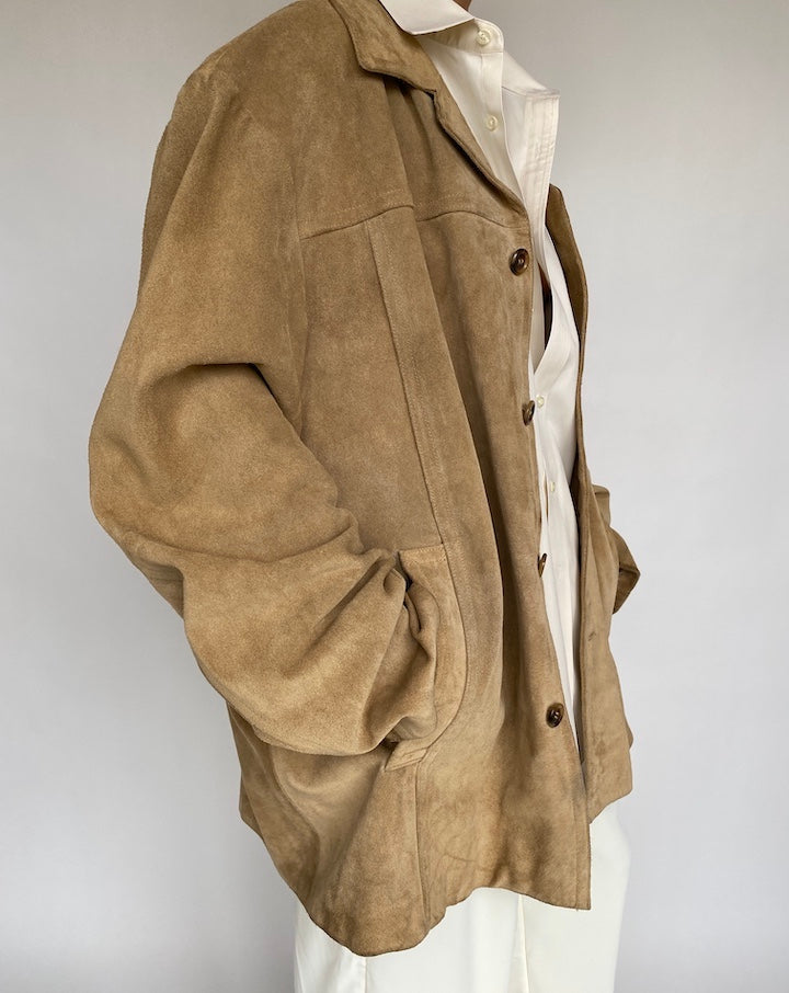 VINTAGE OVERSIZED BEAUTIFUL BEIGE SUEDE JACKET 743-3