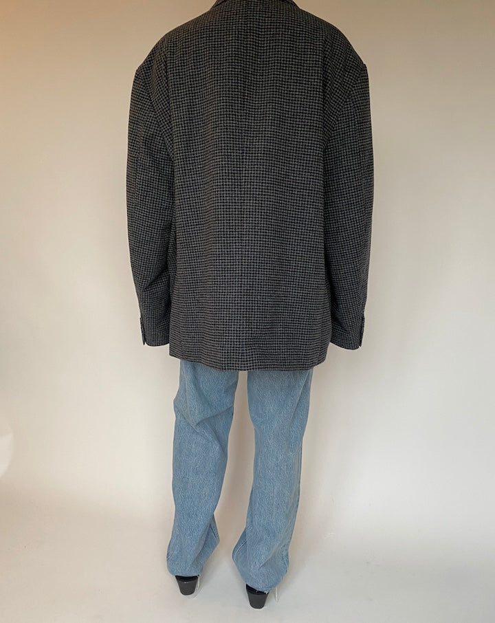 VINTAGE OVERSIZED BLACK AND GREY CHECKED BLAZER 1323-2