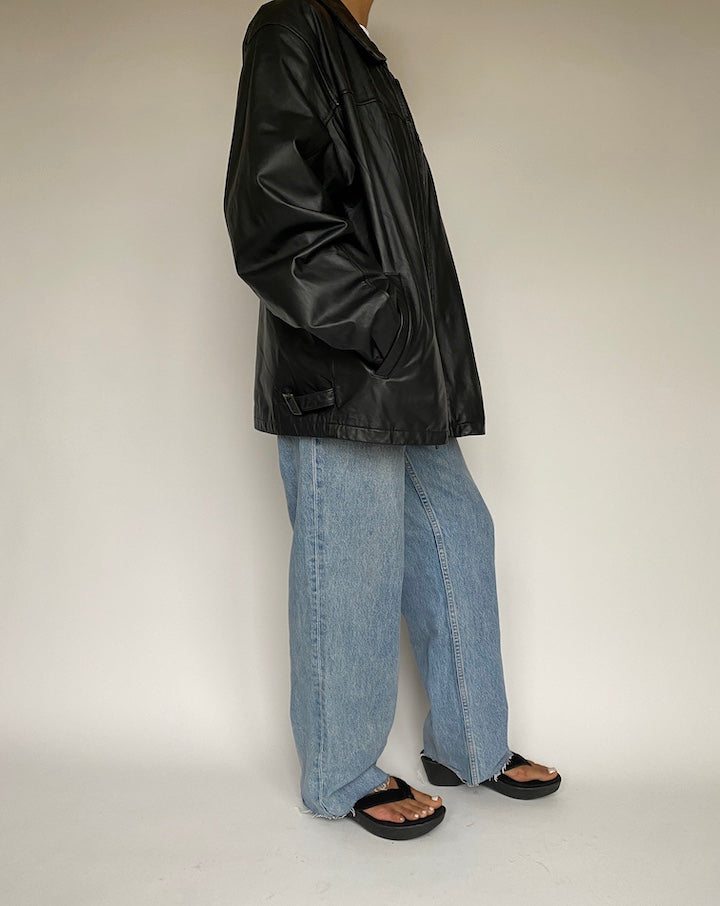 VINTAGE OVERSIZED BLACK LEATHER JACKET 1024-4