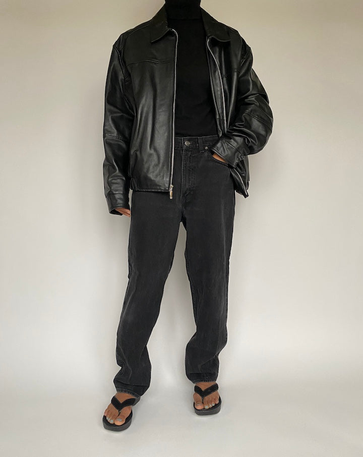 VINTAGE OVERSIZED BLACK LEATHER JACKET 1429-5