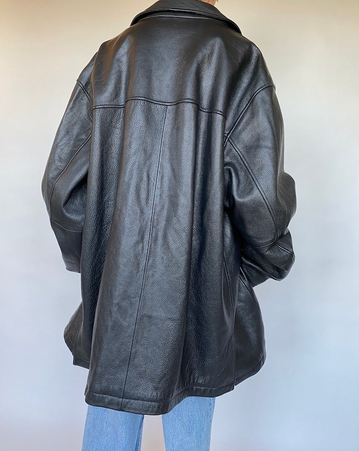 VINTAGE OVERSIZED BLACK LEATHER JACKET 543-3