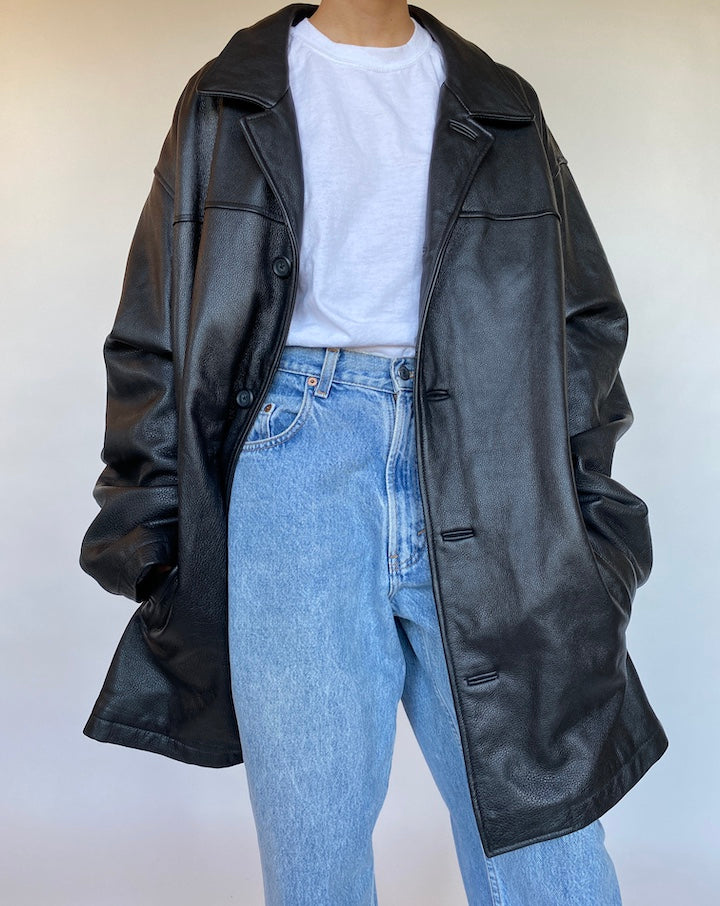 VINTAGE OVERSIZED BLACK LEATHER JACKET 543-4