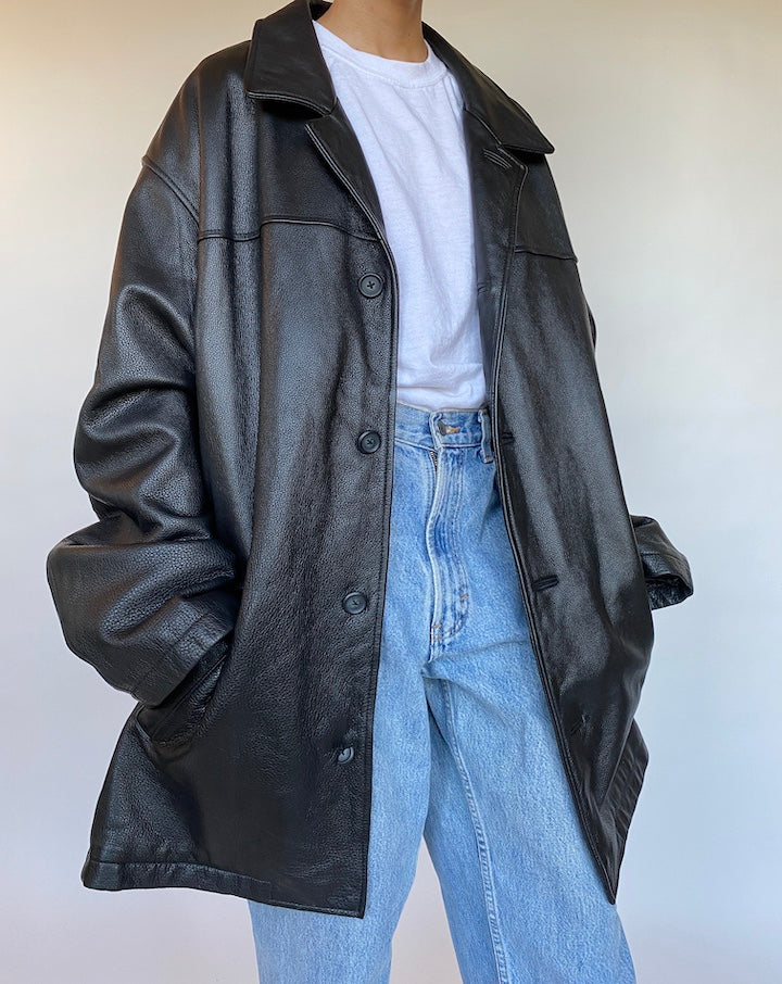 VINTAGE OVERSIZED BLACK LEATHER JACKET 543-5