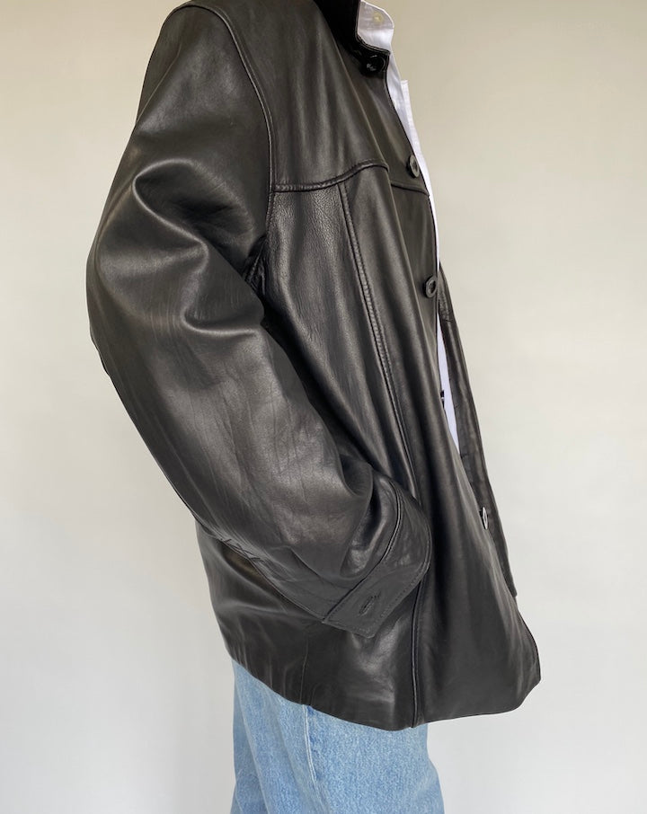 VINTAGE OVERSIZED BLACK LEATHER JACKET 725-3