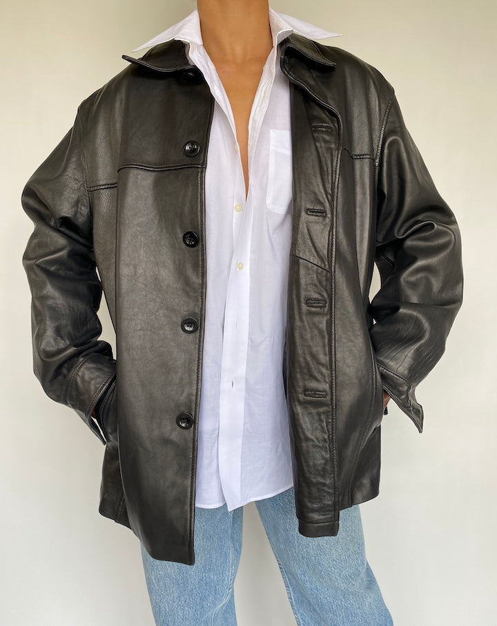 VINTAGE OVERSIZED BLACK LEATHER JACKET 725-4