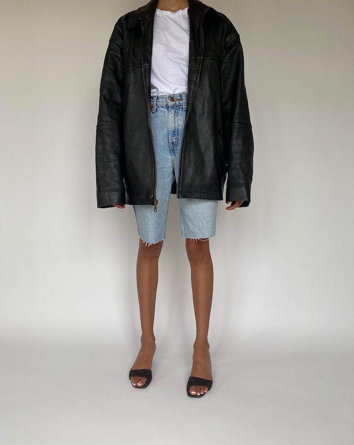 VINTAGE OVERSIZED BLACK LEATHER JACKET 826-2
