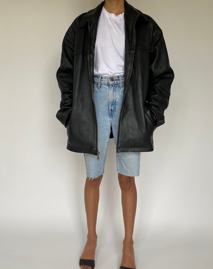 VINTAGE OVERSIZED BLACK LEATHER JACKET 826-3