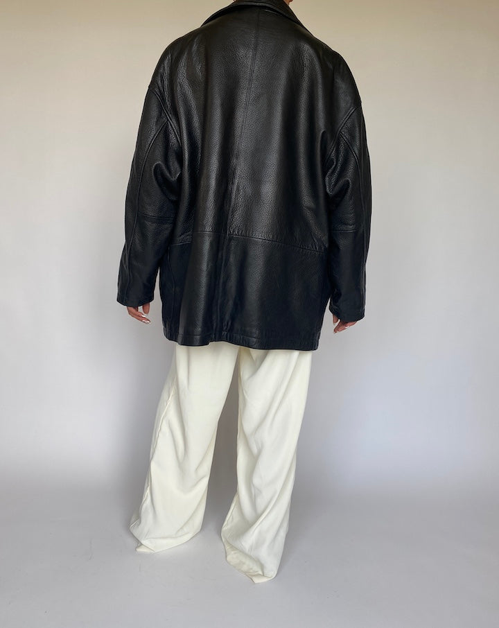 VINTAGE OVERSIZED BLACK LEATHER JACKET 869-2