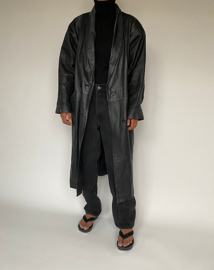 VINTAGE OVERSIZED BLACK TRENCH COAT 1430-4