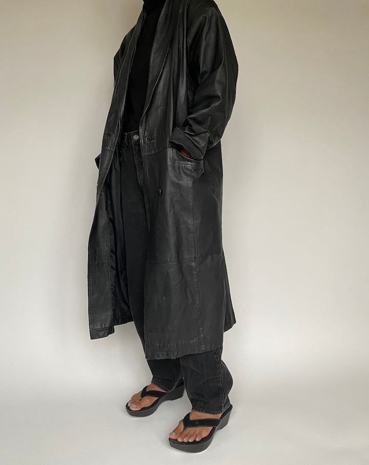 VINTAGE OVERSIZED BLACK TRENCH COAT 1430-