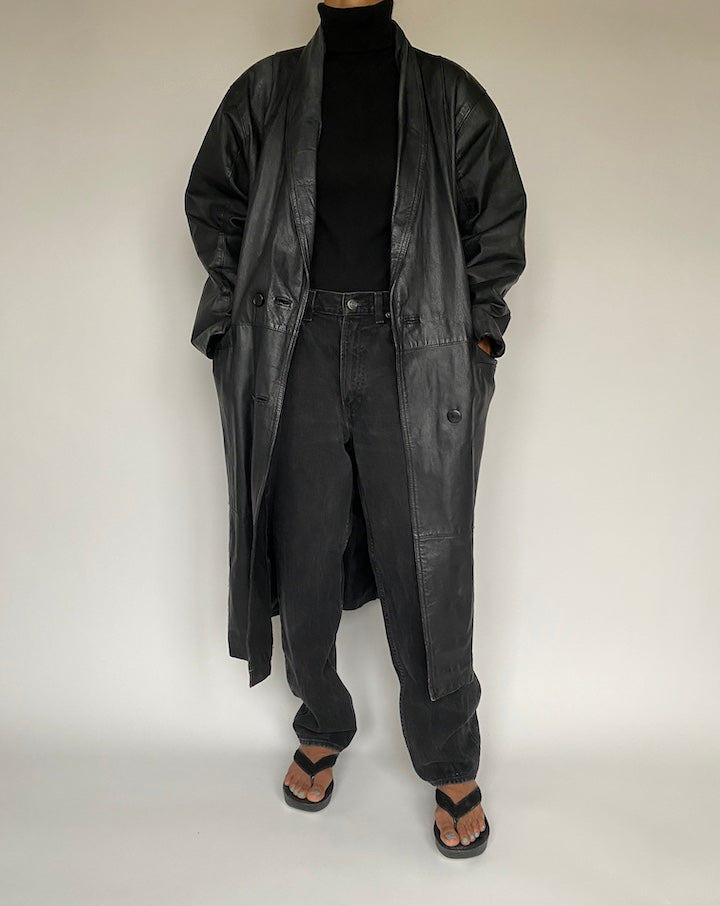 VINTAGE OVERSIZED BLACK TRENCH COAT 1430