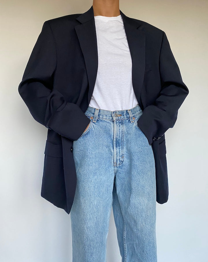 VINTAGE OVERSIZED BLACK WOOL BLAZER 1054-3
