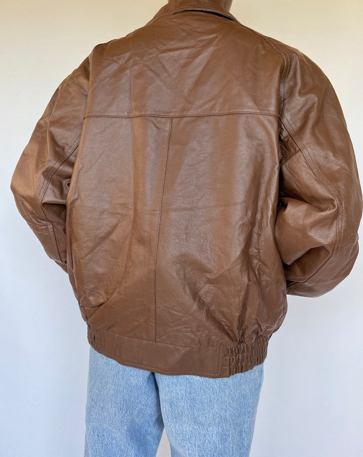 VINTAGE OVERSIZED BOXY BROWN LEATHER JACKET 1150-3