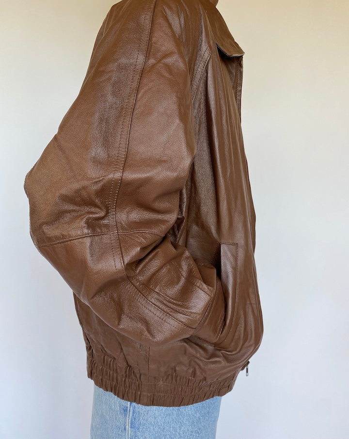 VINTAGE OVERSIZED BOXY BROWN LEATHER JACKET 1150-4