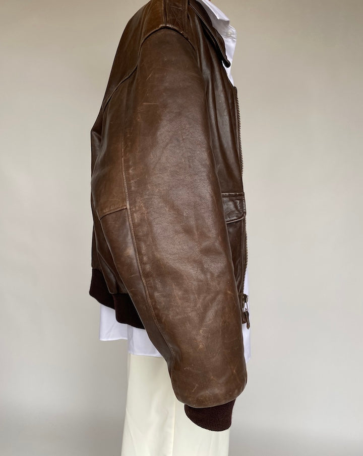 VINTAGE OVERSIZED BOXY BROWN LEATHER JACKET 634-5