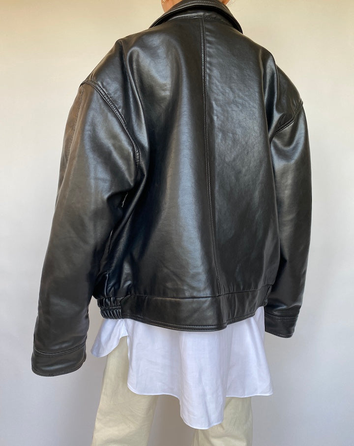 VINTAGE OVERSIZED BOXY FAUX LEATHER JACKET 619-2