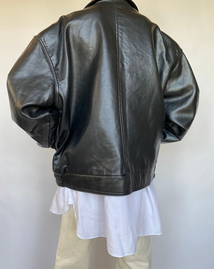 VINTAGE OVERSIZED BOXY FAUX LEATHER JACKET 619-3