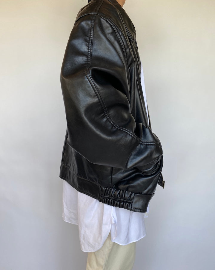 VINTAGE OVERSIZED BOXY FAUX LEATHER JACKET 619-4