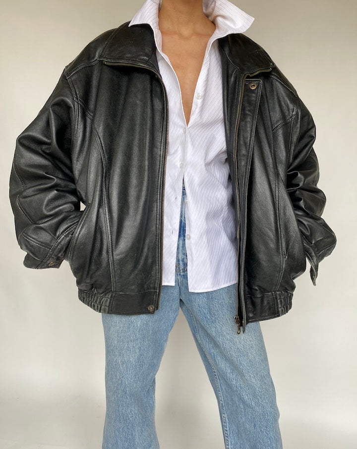 VINTAGE OVERSIZED BOXY LEATHER JACKET 660-4
