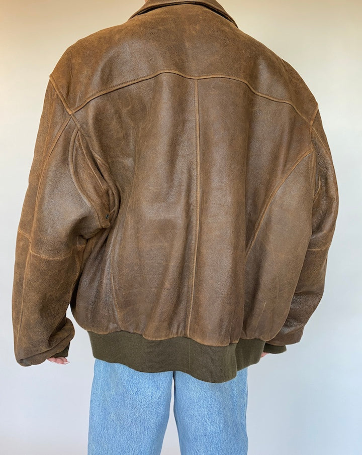 VINTAGE OVERSIZED BROWN BOXY LEATHER JACKET 535-3
