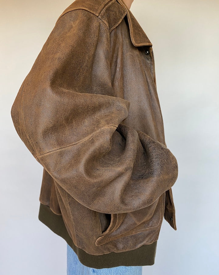 VINTAGE OVERSIZED BROWN BOXY LEATHER JACKET 535-4
