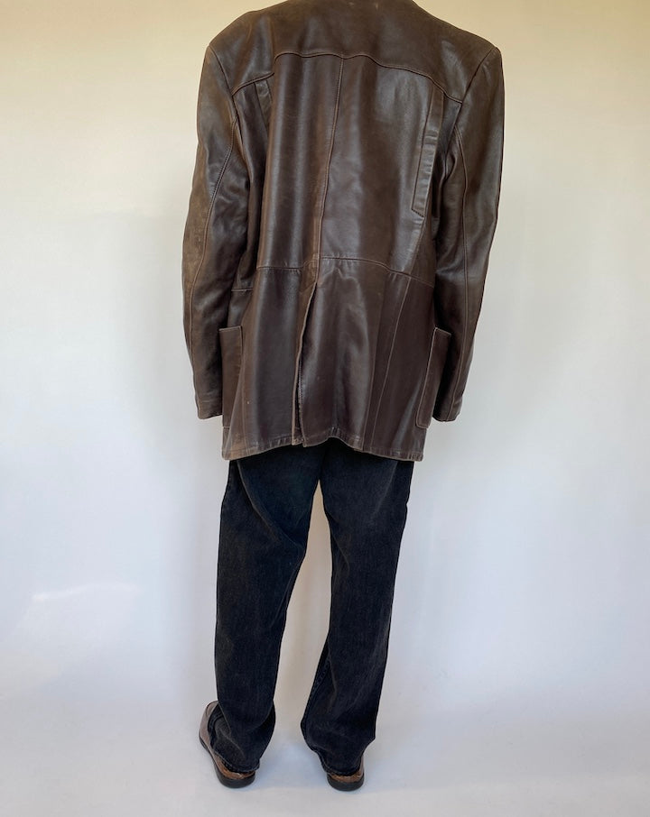VINTAGE OVERSIZED BROWN LEATHER JACKET 1514-2
