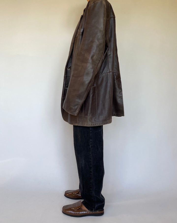 VINTAGE OVERSIZED BROWN LEATHER JACKET 1514-3