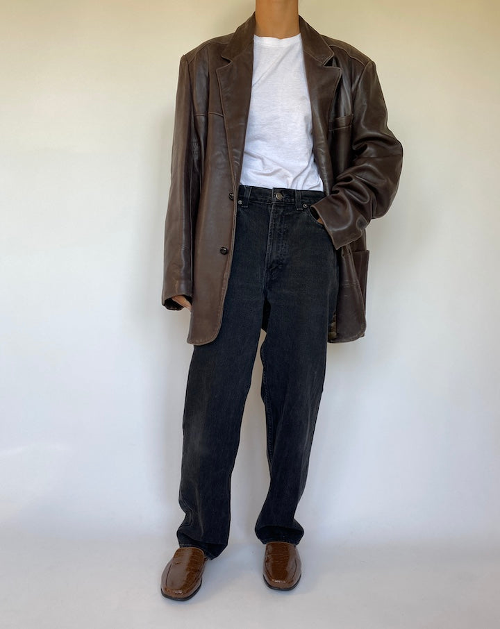 VINTAGE OVERSIZED BROWN LEATHER JACKET 1514-4