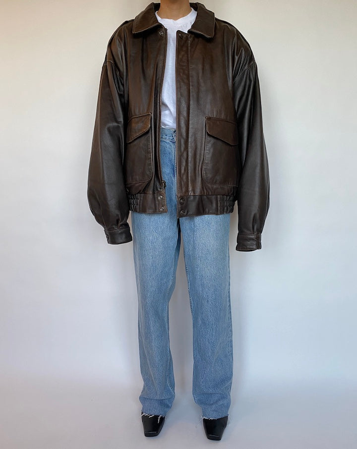 VINTAGE OVERSIZED BROWN LEATHER JACKET 538