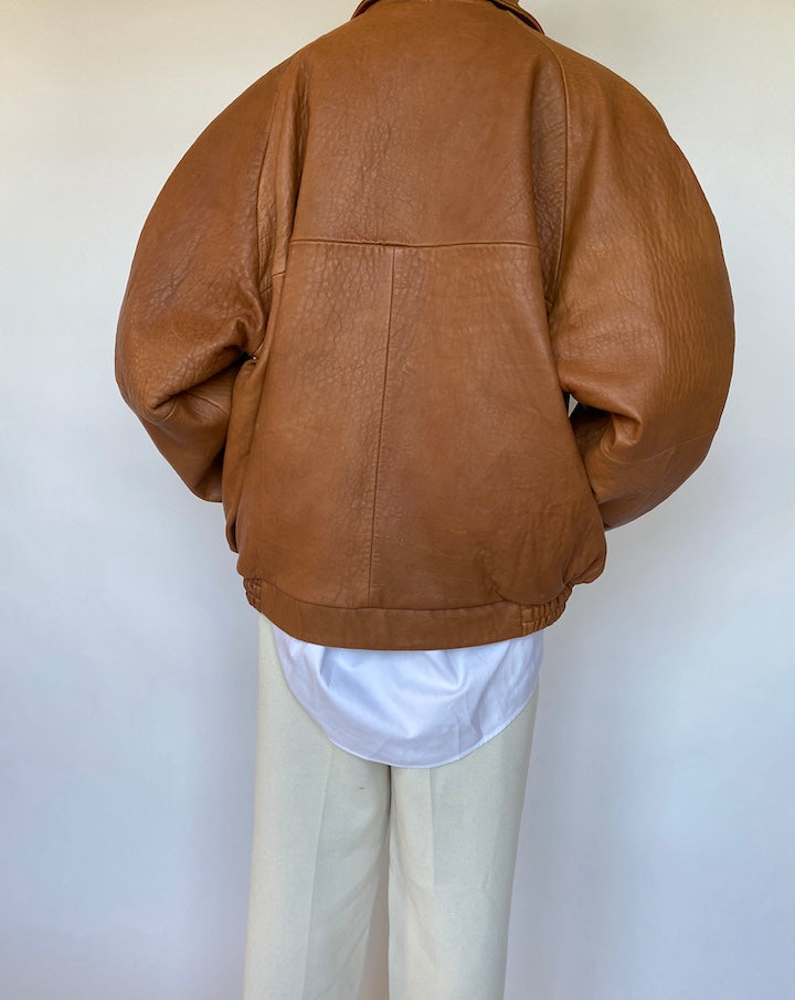 VINTAGE OVERSIZED BROWN LEATHER JACKET 570-3