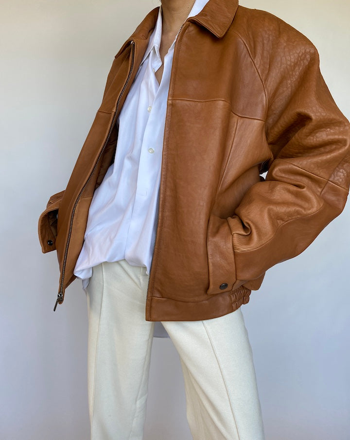 VINTAGE OVERSIZED BROWN LEATHER JACKET 570-4