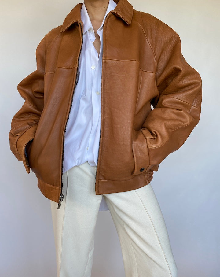 VINTAGE OVERSIZED BROWN LEATHER JACKET 570-5