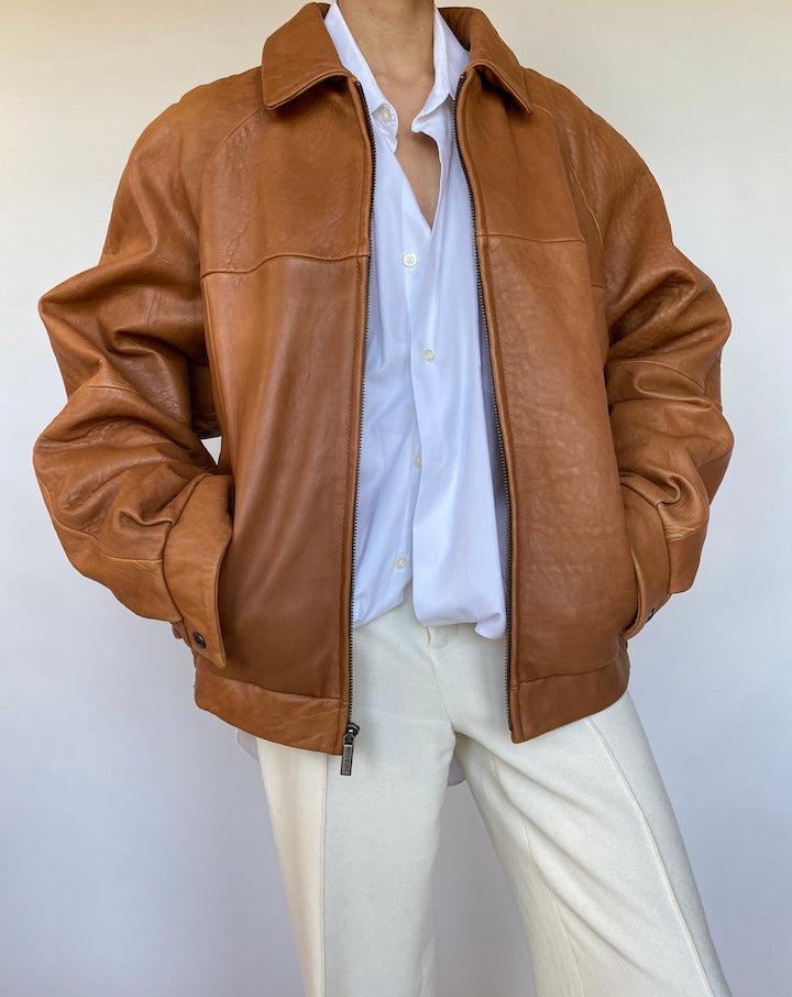 VINTAGE OVERSIZED BROWN LEATHER JACKET 570-6