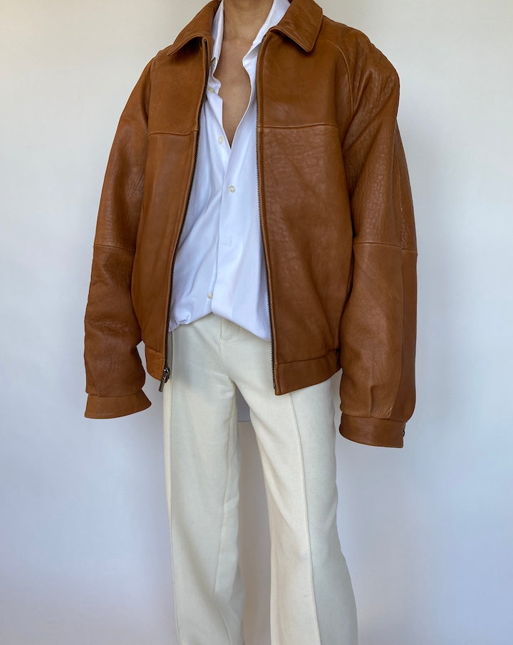 VINTAGE OVERSIZED BROWN LEATHER JACKET 570-7