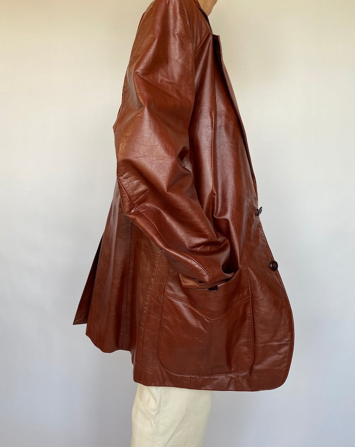 VINTAGE OVERSIZED BROWN LEATHER JACKET 628-2