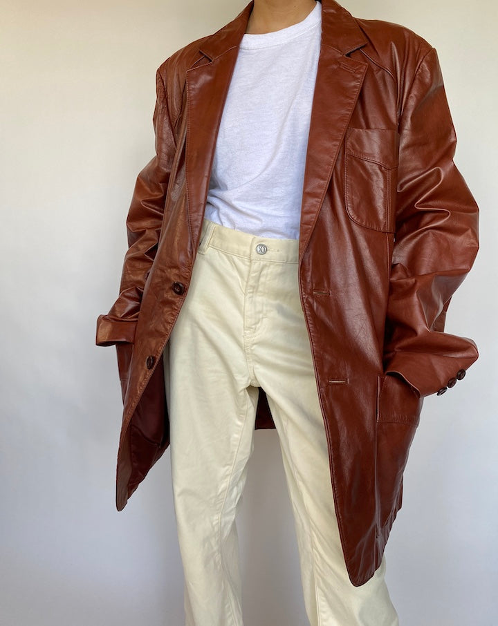 VINTAGE OVERSIZED BROWN LEATHER JACKET 628-3