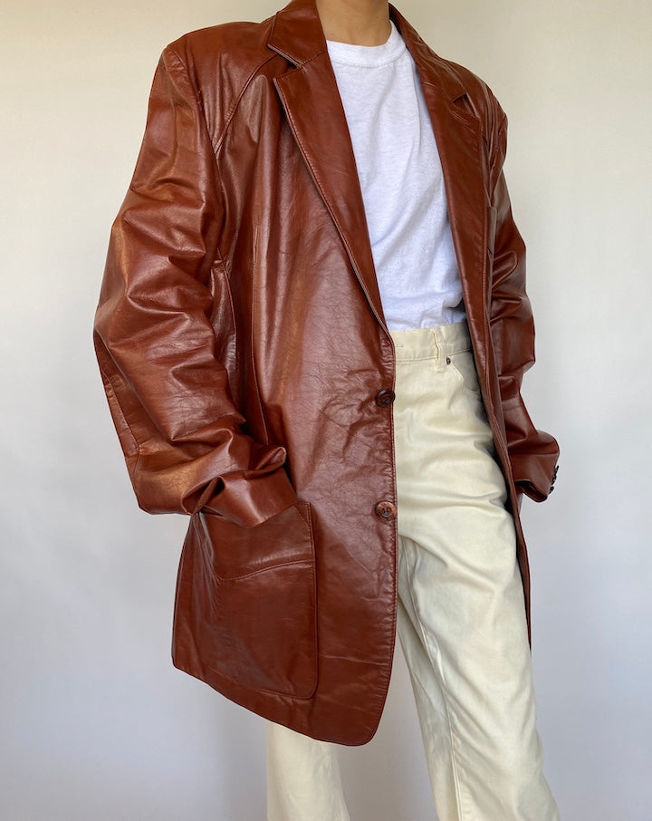 VINTAGE OVERSIZED BROWN LEATHER JACKET 628-4